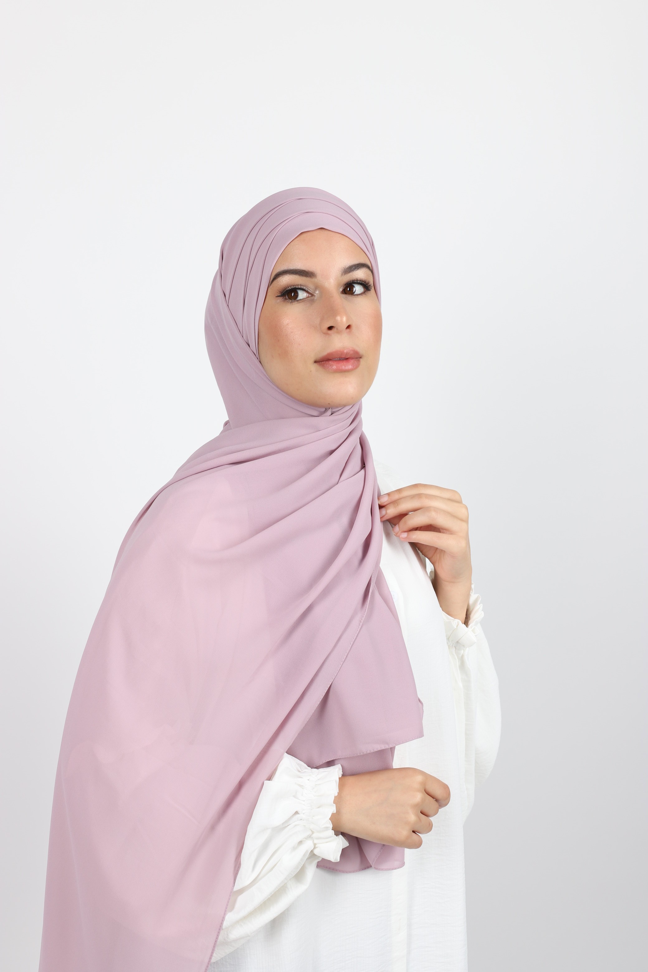 Hijab à enfiler mousseline mauve