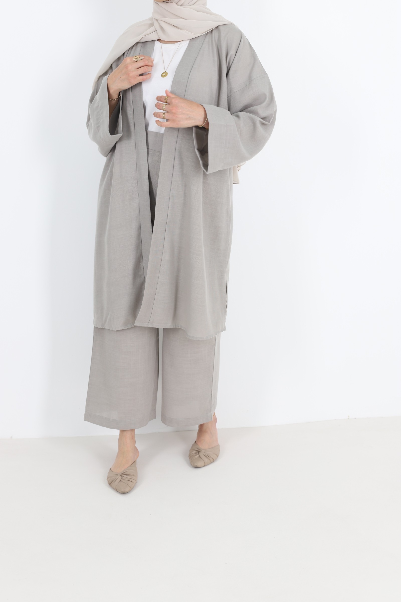 Ensemble pantalon et kimono en lin tenue d'été pour femme musulmane 