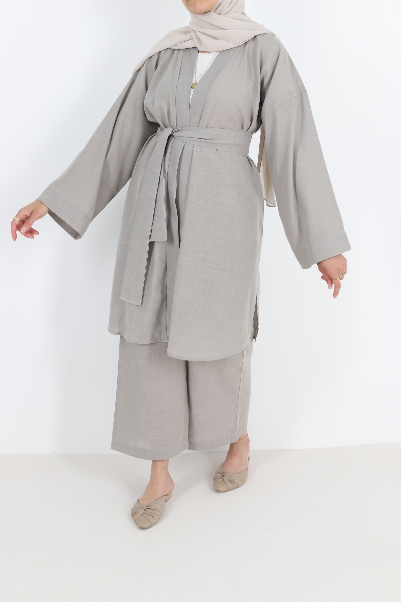 Ensemble pantalon et kimono en lin tenue d'été pour femme musulmane 