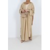 abaya kimono en lin camel fendu sur les côté été femme musulmane