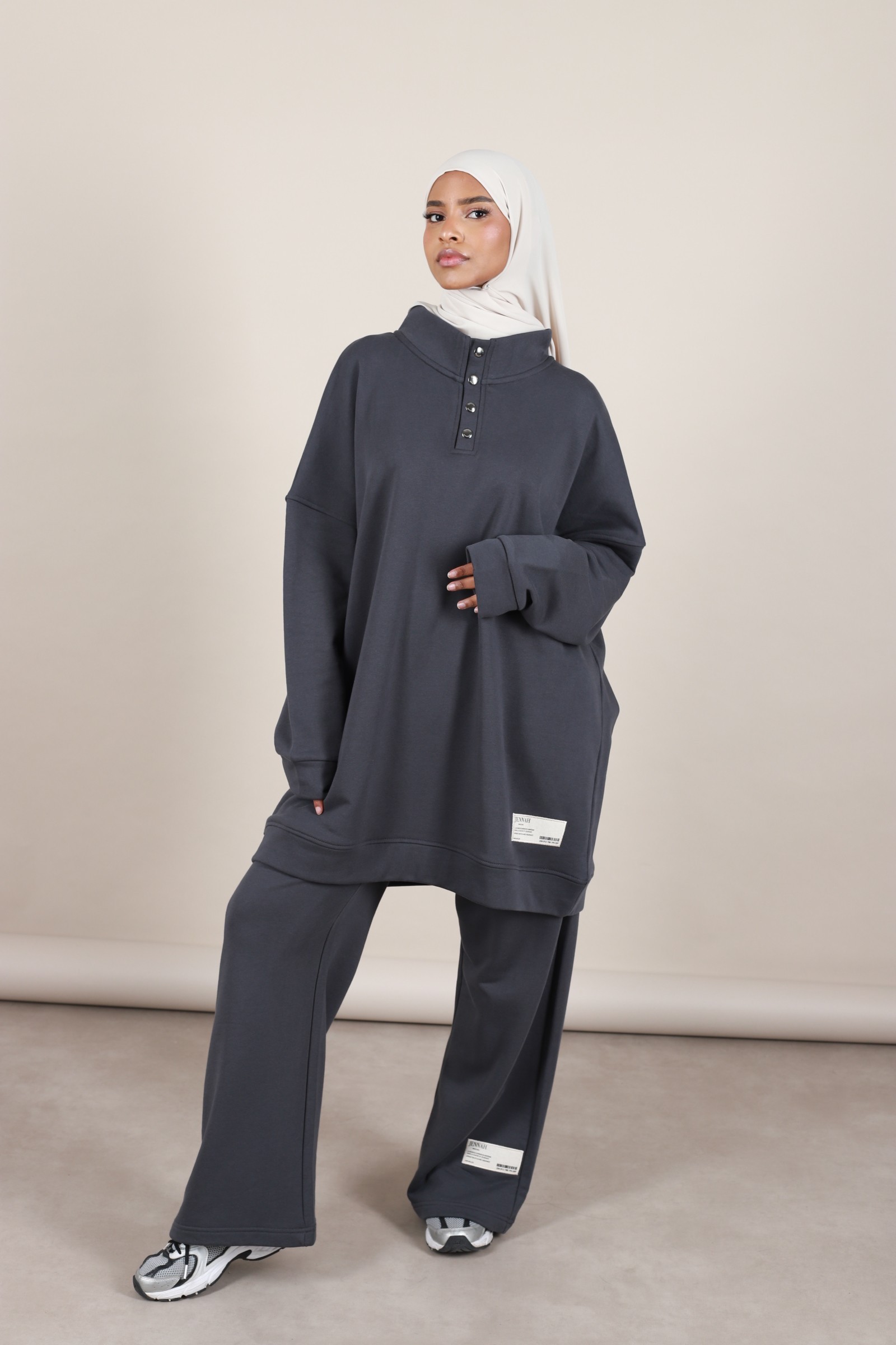 modest fashion pants and sweater set snap button wide pants