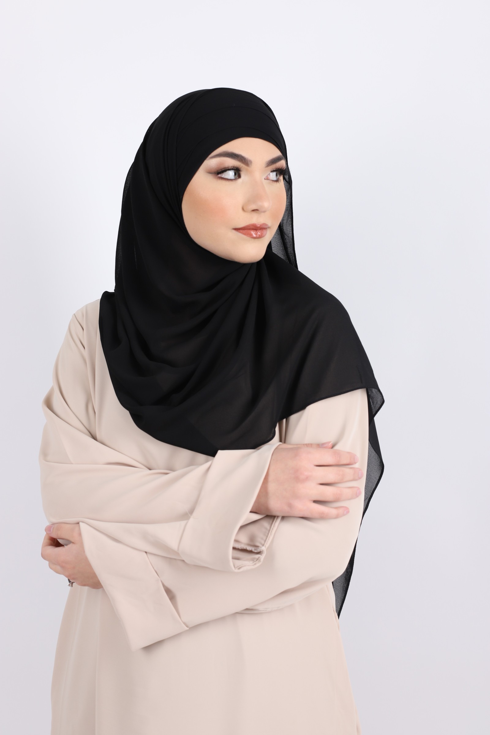 Hijab prêt à enfiler noir pas chère pour femme  hidjab muslim