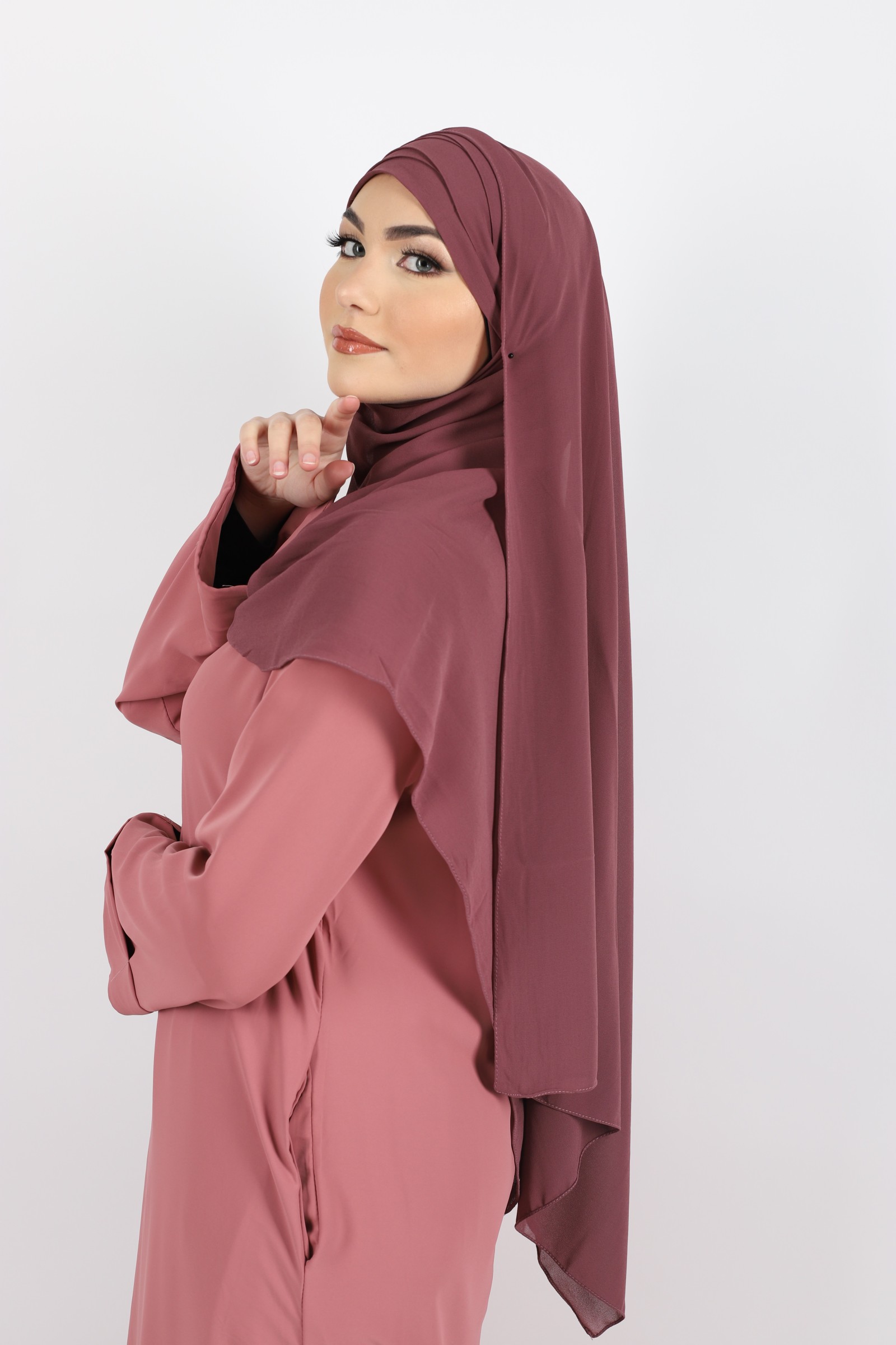 Hijab à enfiler mousseline prune